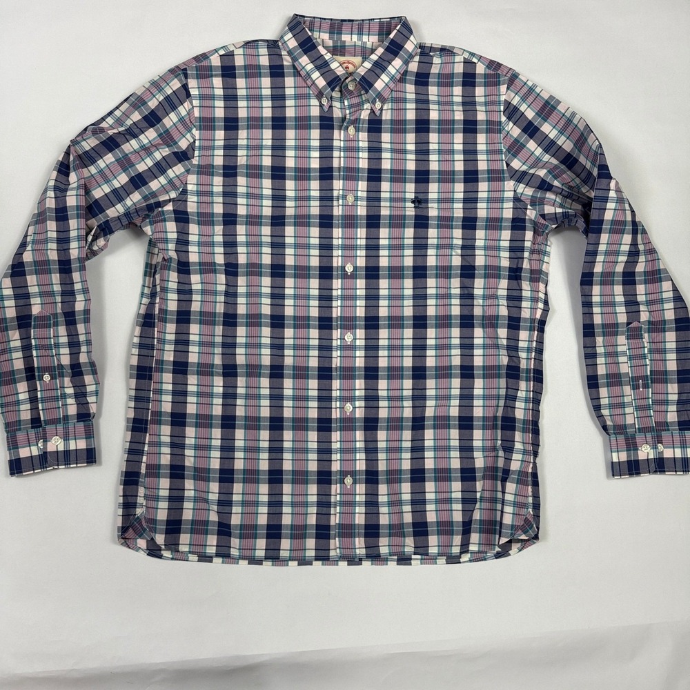 Brooks Brothers Red Fleece Mens XL Plaid Button Down Shirt Blue Pink Long Sleeve
